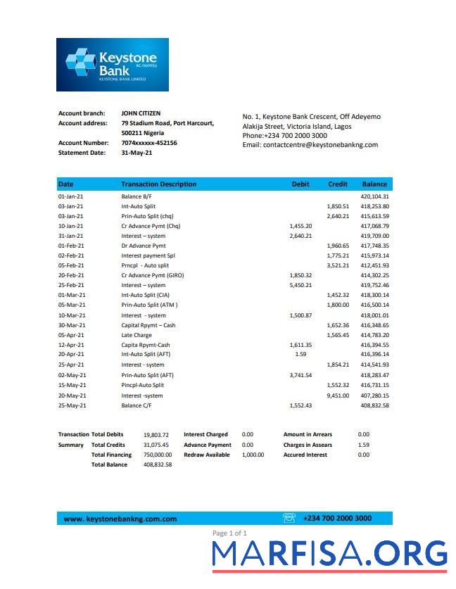 Realistic Nigeria Keystone bank statement excel download for verification